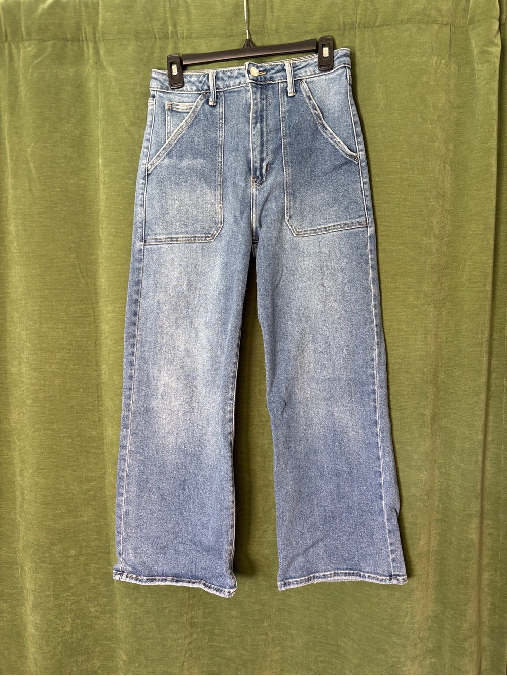 Just Black Light Blue Cropped Straight Wide Leg  Jeans